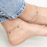 Silver Evil Eye Anklet with Hanging Charms